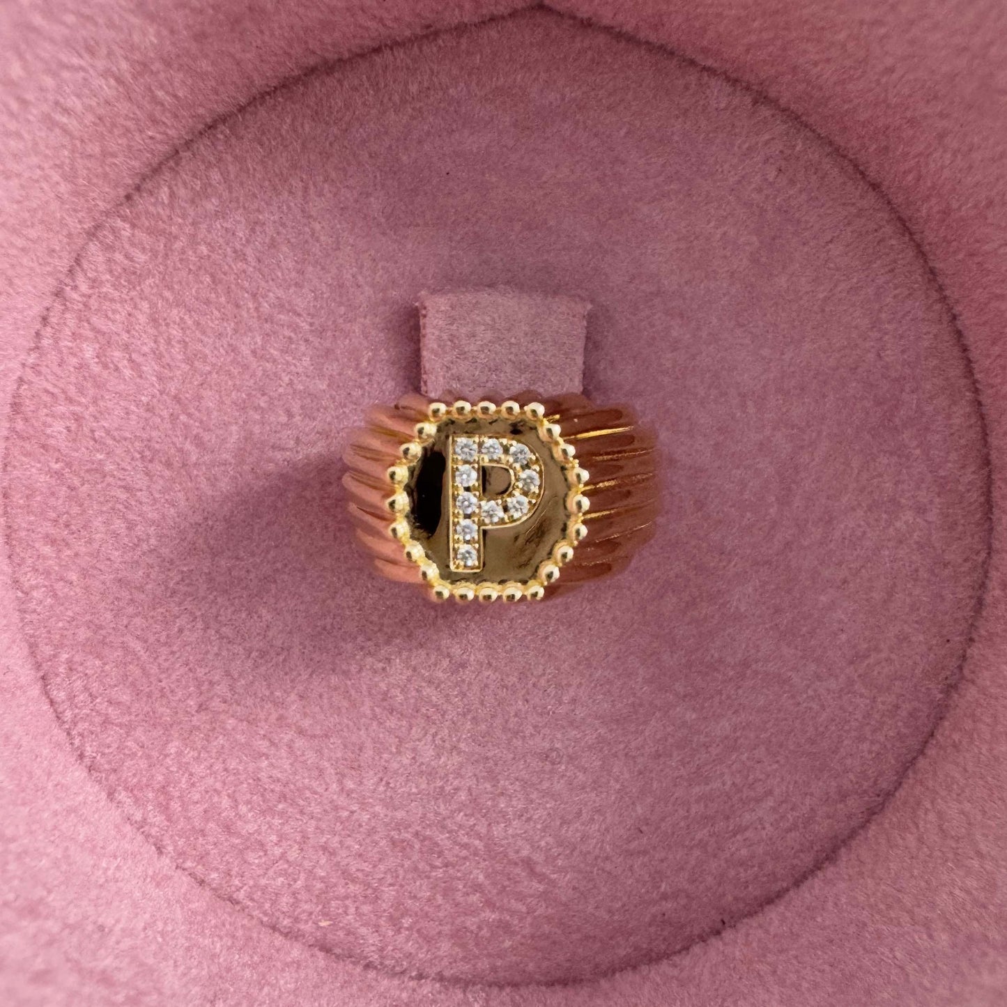 Chevalière Alphabet perles d'or - Or 18 carats  et diamants