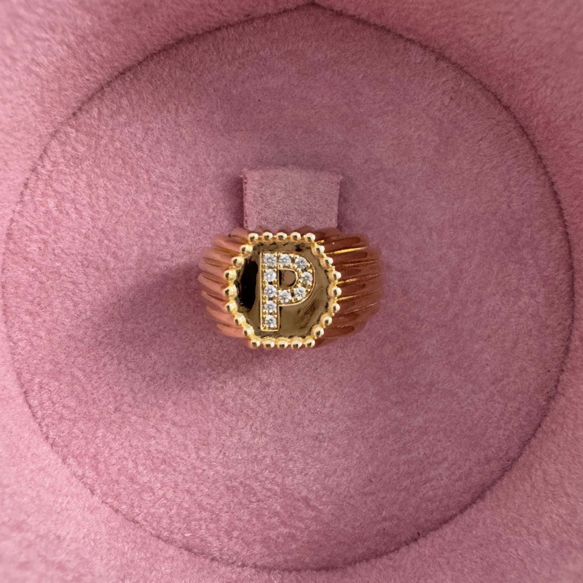 Chevalière Alphabet perles d'or - Or 18 carats  et diamants