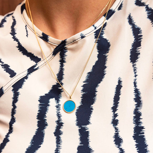 Médaille Nuances Turquoise - Or jaune 18 carats