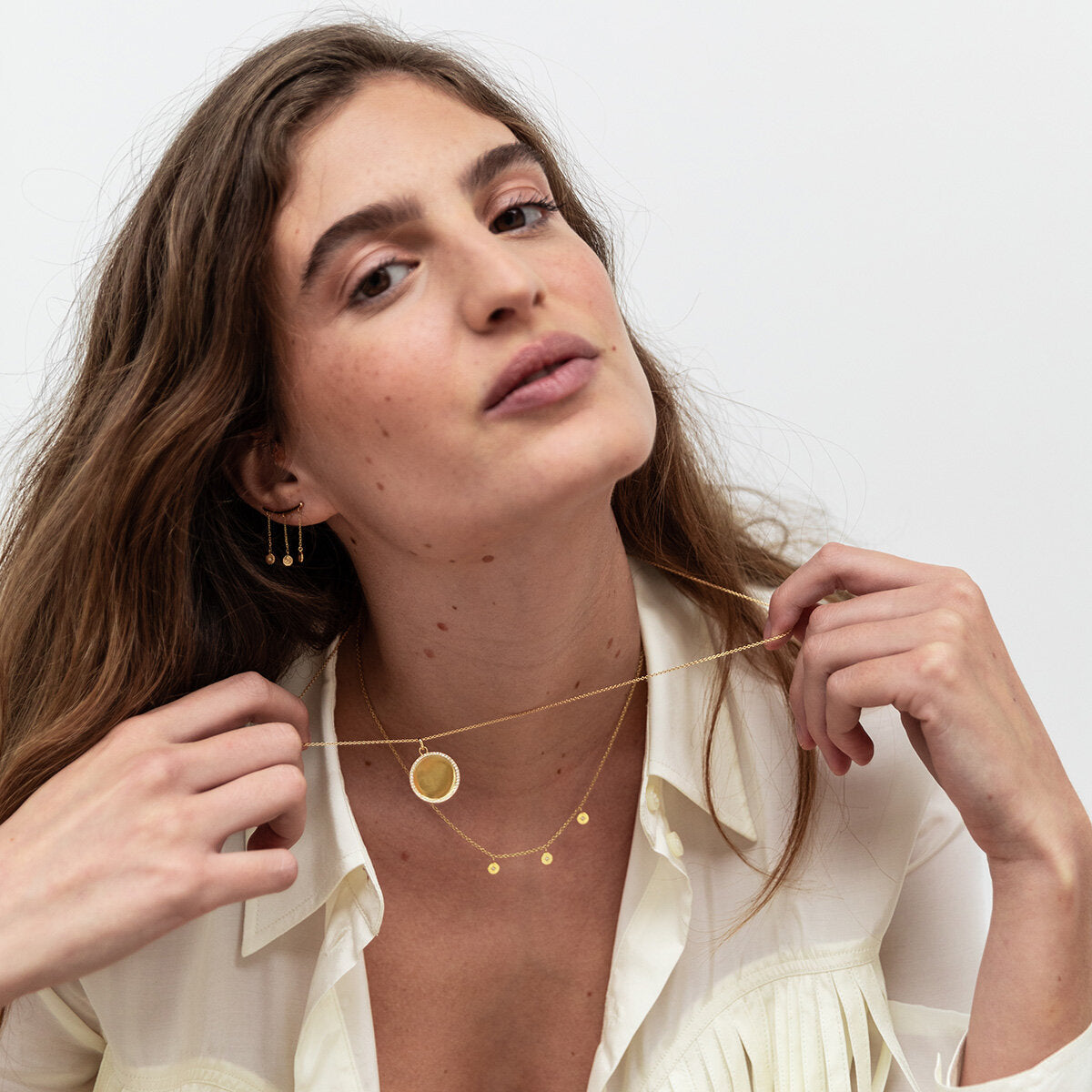 Médaille Ligne Diamants - Or 18 carats et diamants