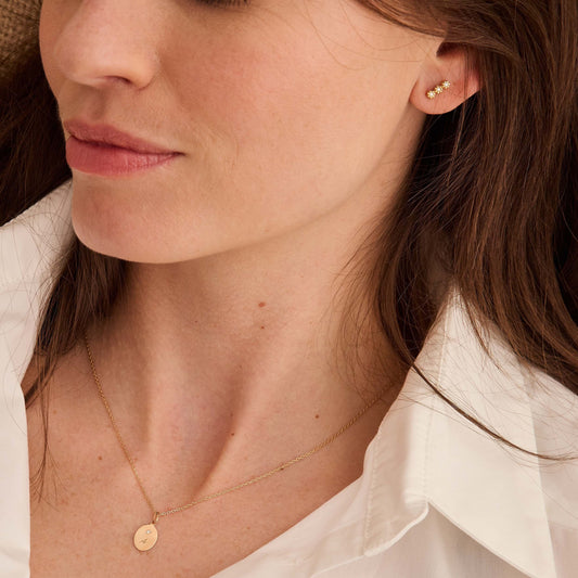 Puce d'oreille barrette Mini Marguerite - Or 18 carats et 3 diamants