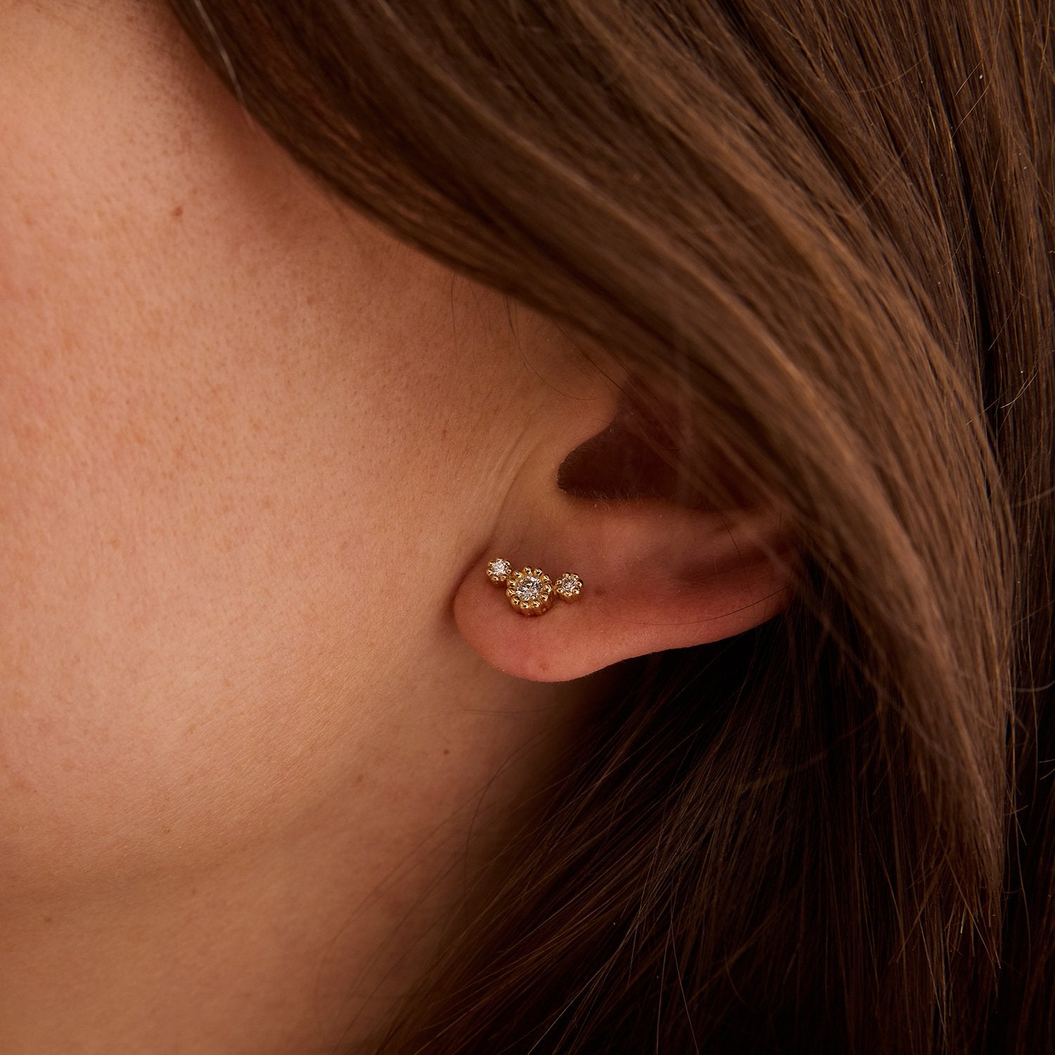 Puce d'oreille Marguerite Trio - Or 18 carats et diamant