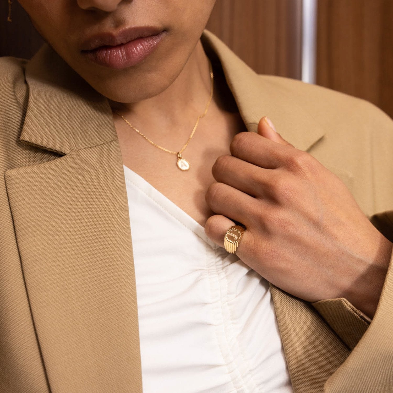 Chevalière Alphabet perles d'or - Or 18 carats  et diamants