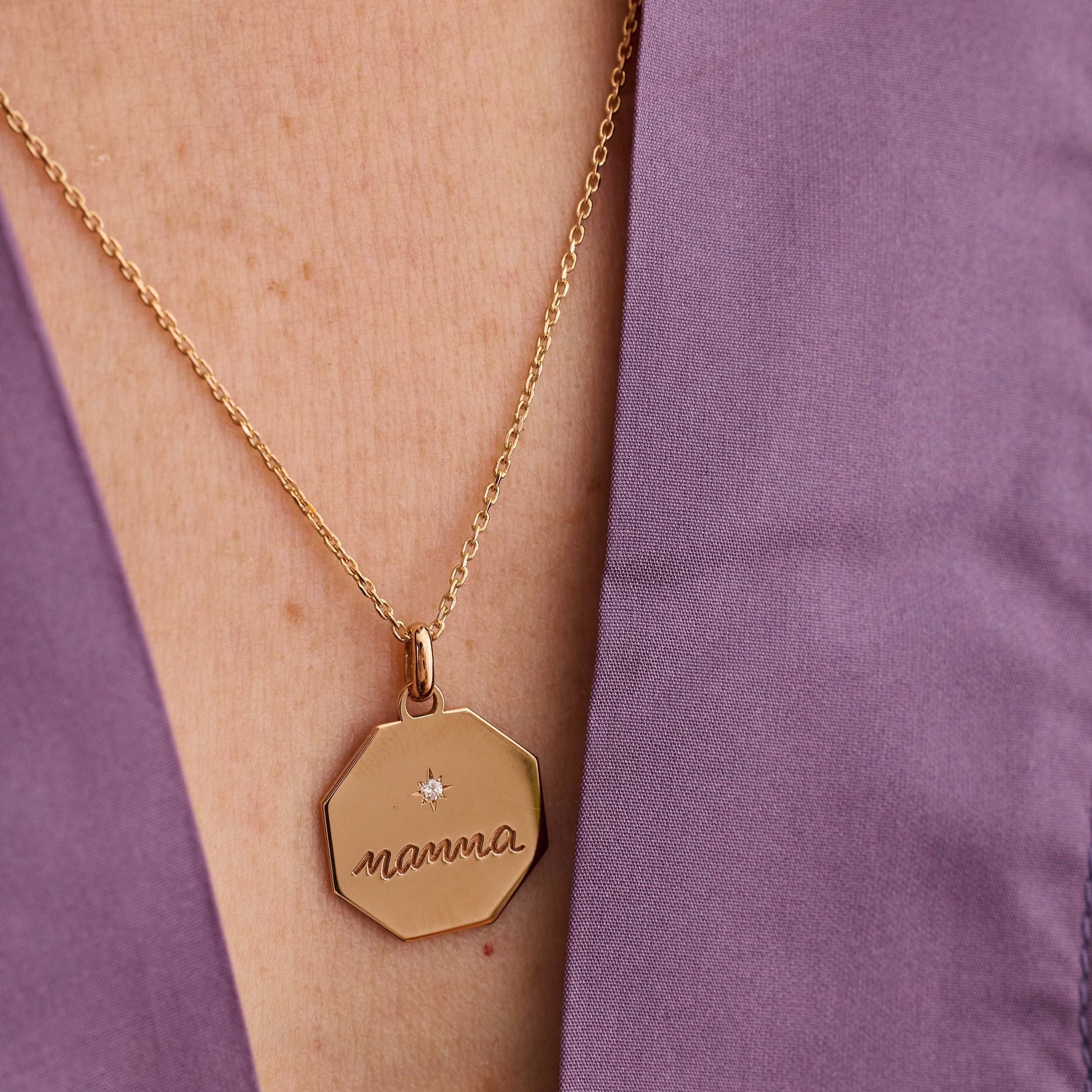 Médaille Mamma - Or 18 carats et diamant