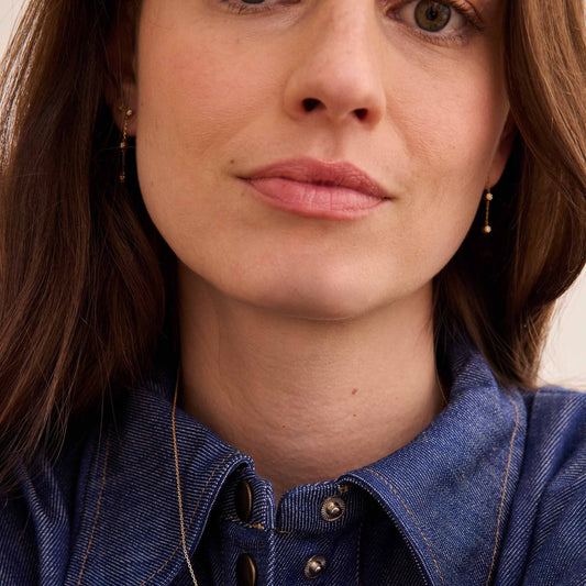 Boucle d'oreille pendante Mini Marguerite - Or 18 carats et diamants