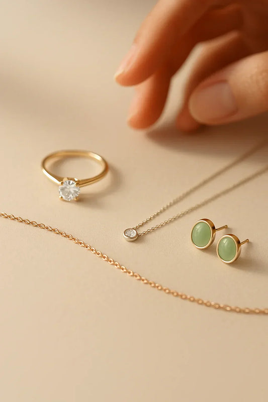Bijoux en or 18 carats — bague, collier, bracelet et boucles d’oreilles en or jaune, blanc et rose, fabriqués artisanalement en France par Poinçon 22.