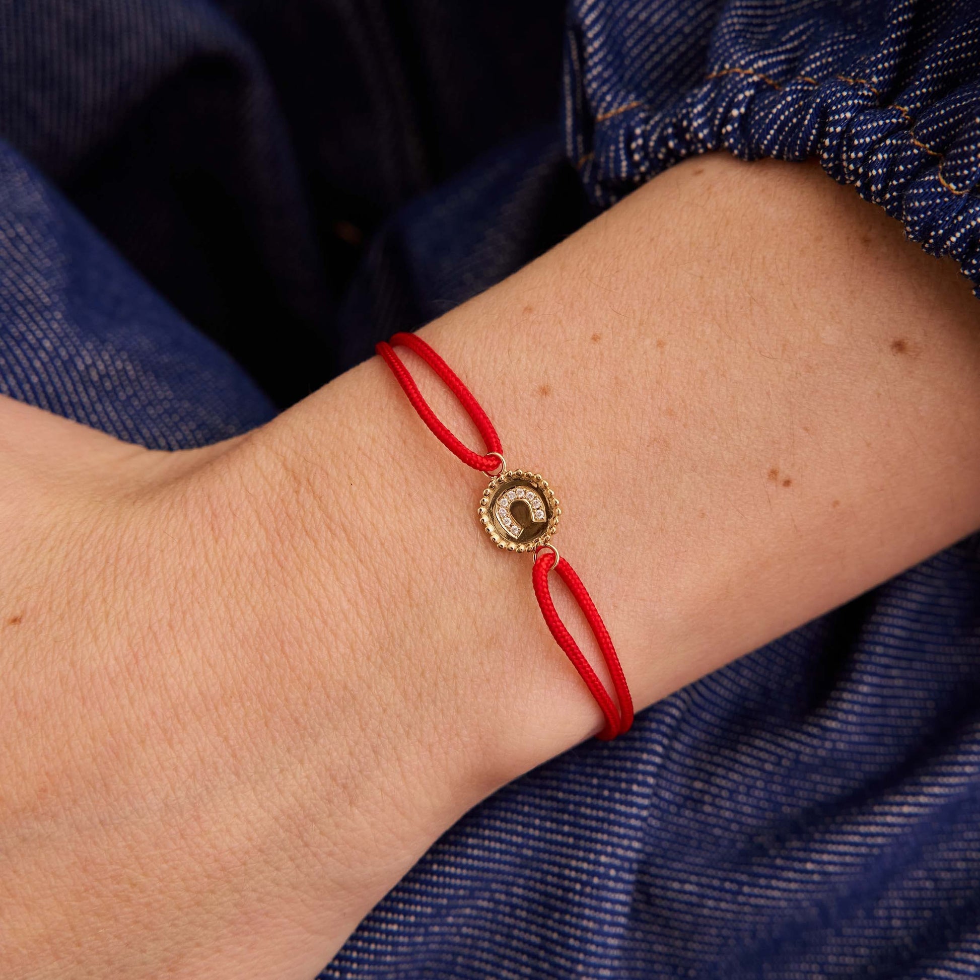 Bracelet cordon Alphabet perles d'or - Or 18 carats  et diamants