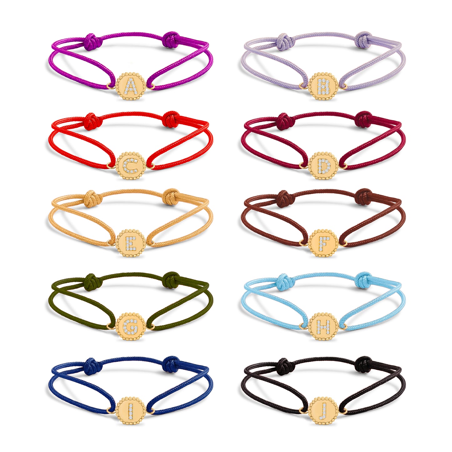 Bracelet cordon Alphabet perles d'or
