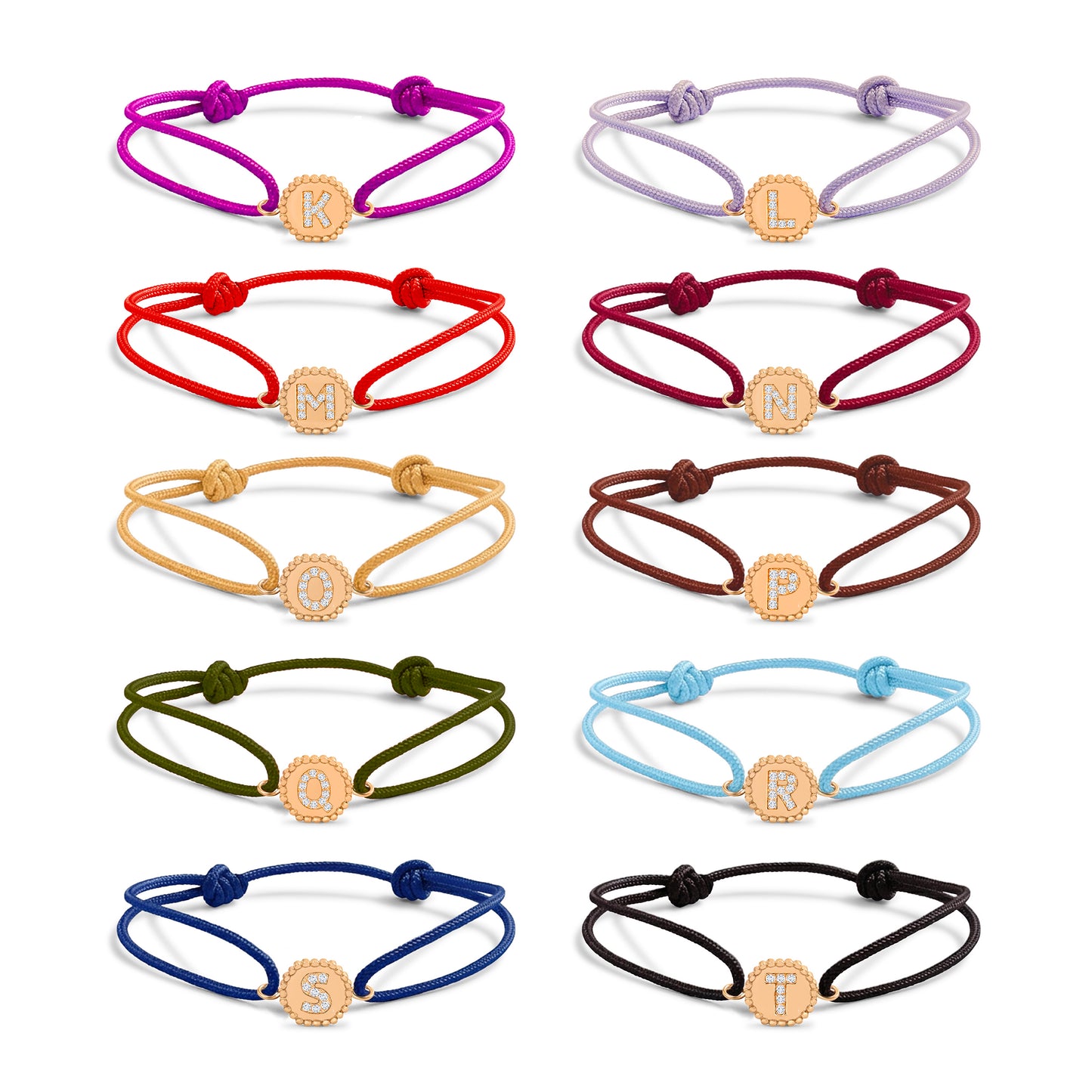 Bracelet cordon Alphabet perles d'or