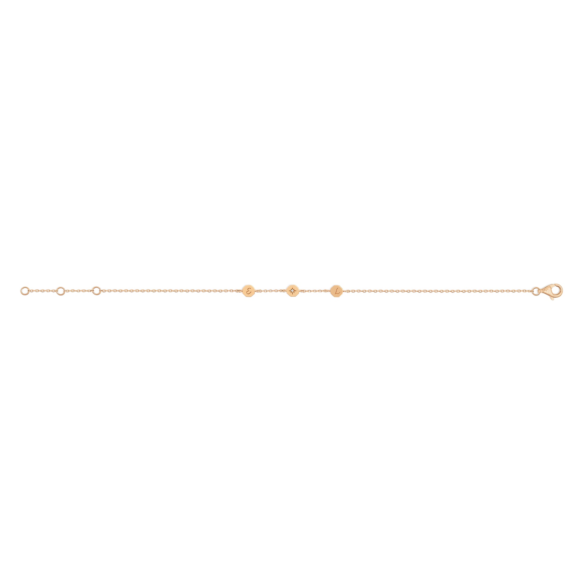 Delicate 18-carat rose gold twist bracelet with three small round medals, fine bijoux design. - Bracelet Twist