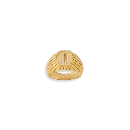 Chevalière Alphabet perles d'or - Or 18 carats  et diamants
