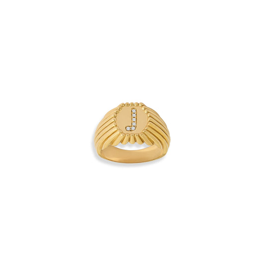 Chevalière Alphabet perles d'or - Or 18 carats  et diamants
