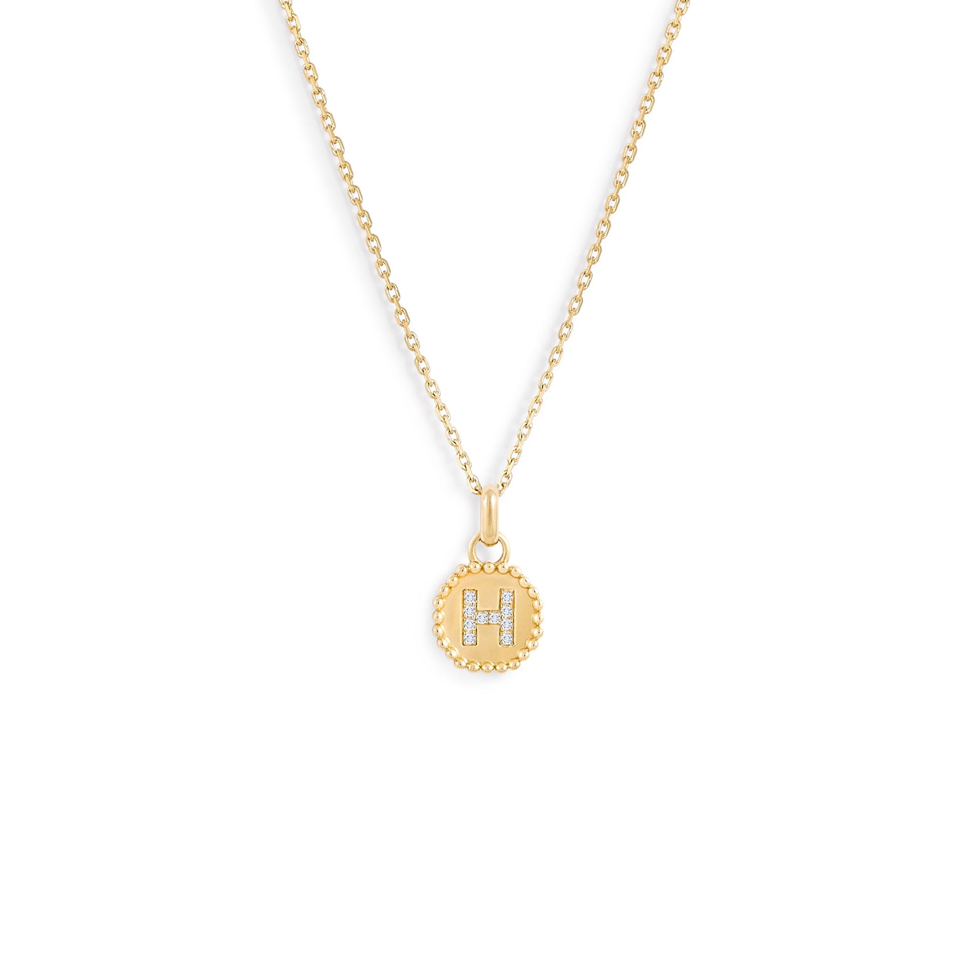 Médaille Alphabet perles d'or - Or 18 carats  et diamants