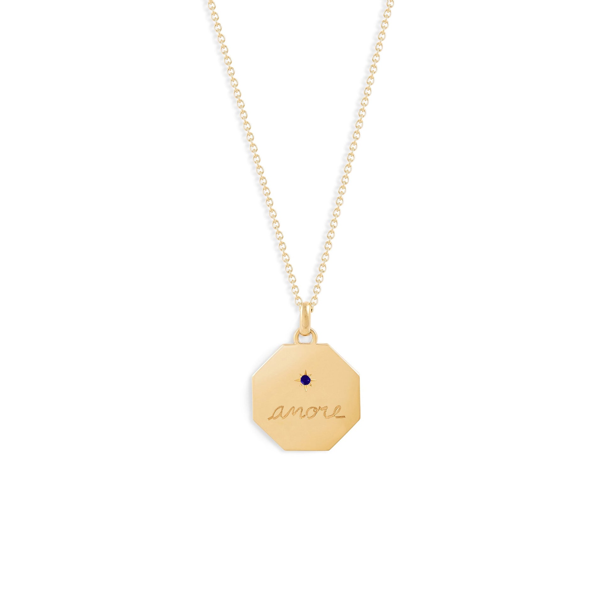 Médaille Amore - Or jaune 18 carats et saphir bleu