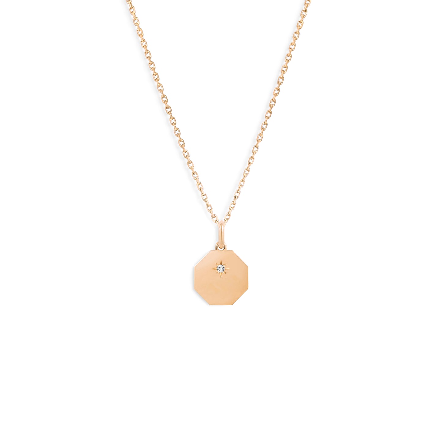 Octagonal pendant necklace in rose gold with small diamond, 18-carat or bijoux. - Médaille Dis-moi Oui