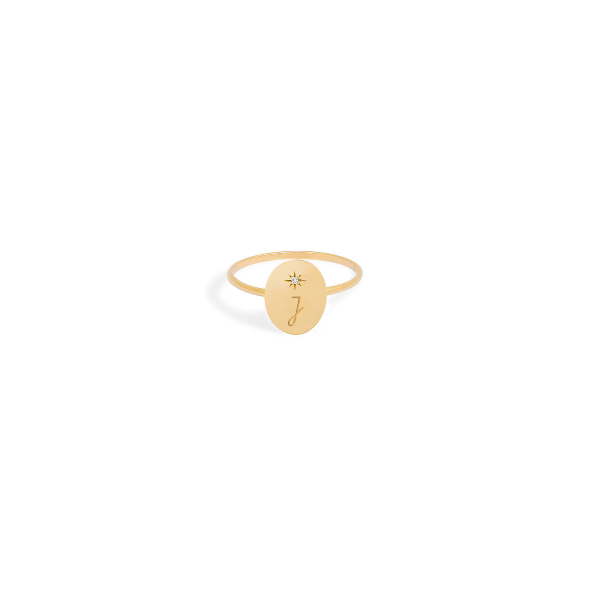Delicate 18-carat yellow gold ring with oval engraved medal and small diamond detail, elegant bijoux. - Bague Forget me not