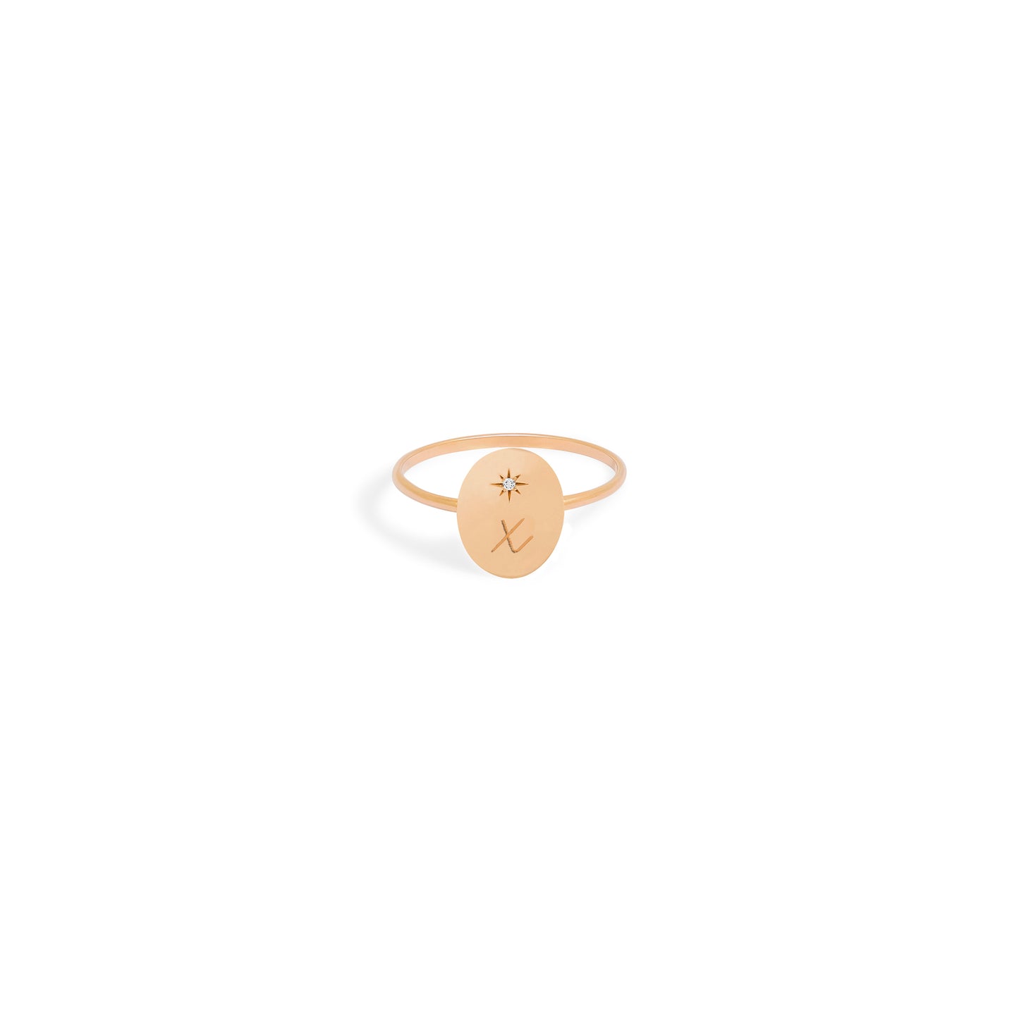 Delicate 18-carat yellow gold ring with oval Forget Me Not medal and intricate letter engraving, bijoux design. - Bague Forget me not