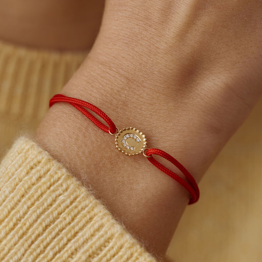 Bracelet cordon Alphabet perles d'or