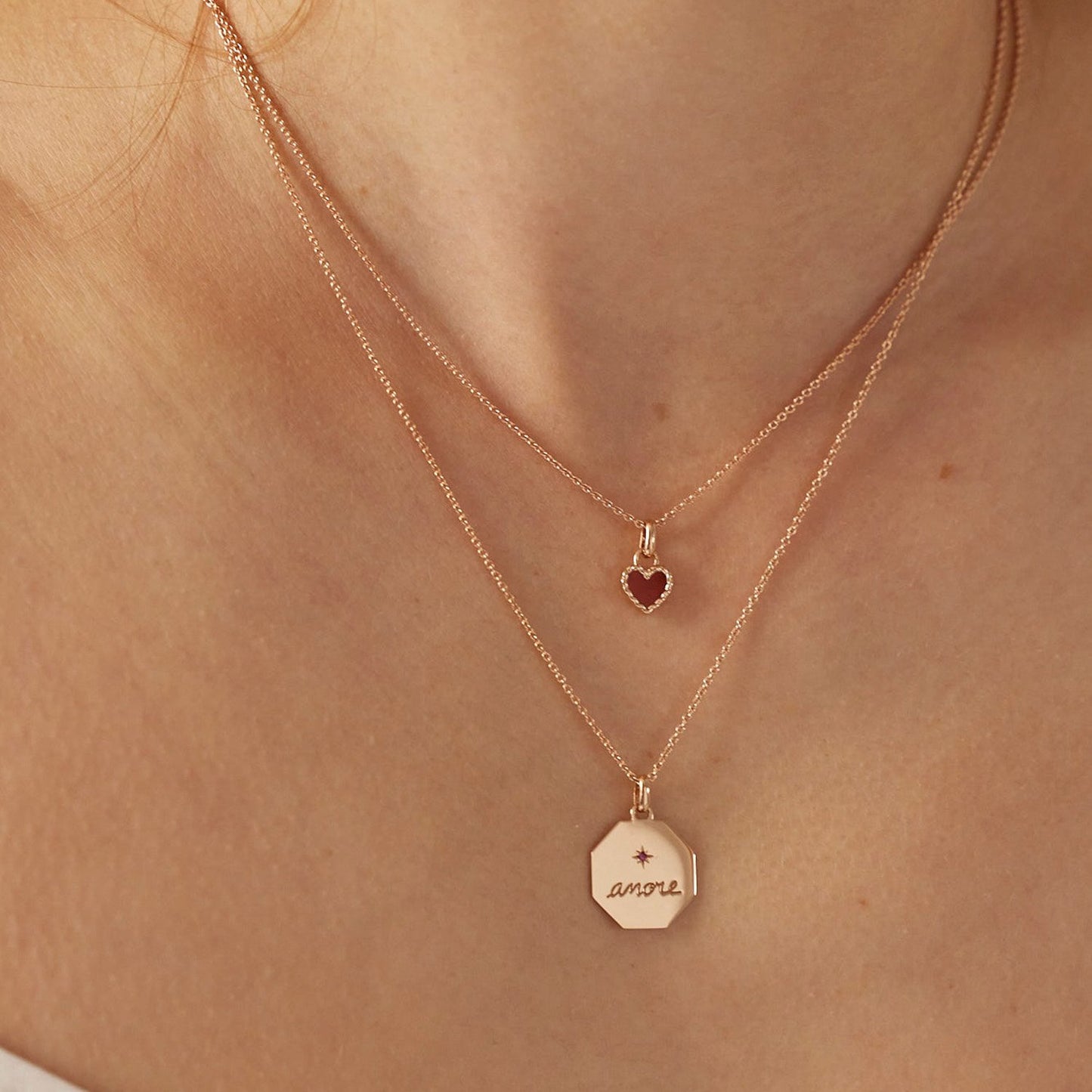 Pendentif Nuances coeur cornaline - Or rose 18 carats