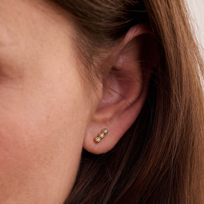 Puce d'oreille barrette Mini Marguerite - Or 18 carats et 3 diamants