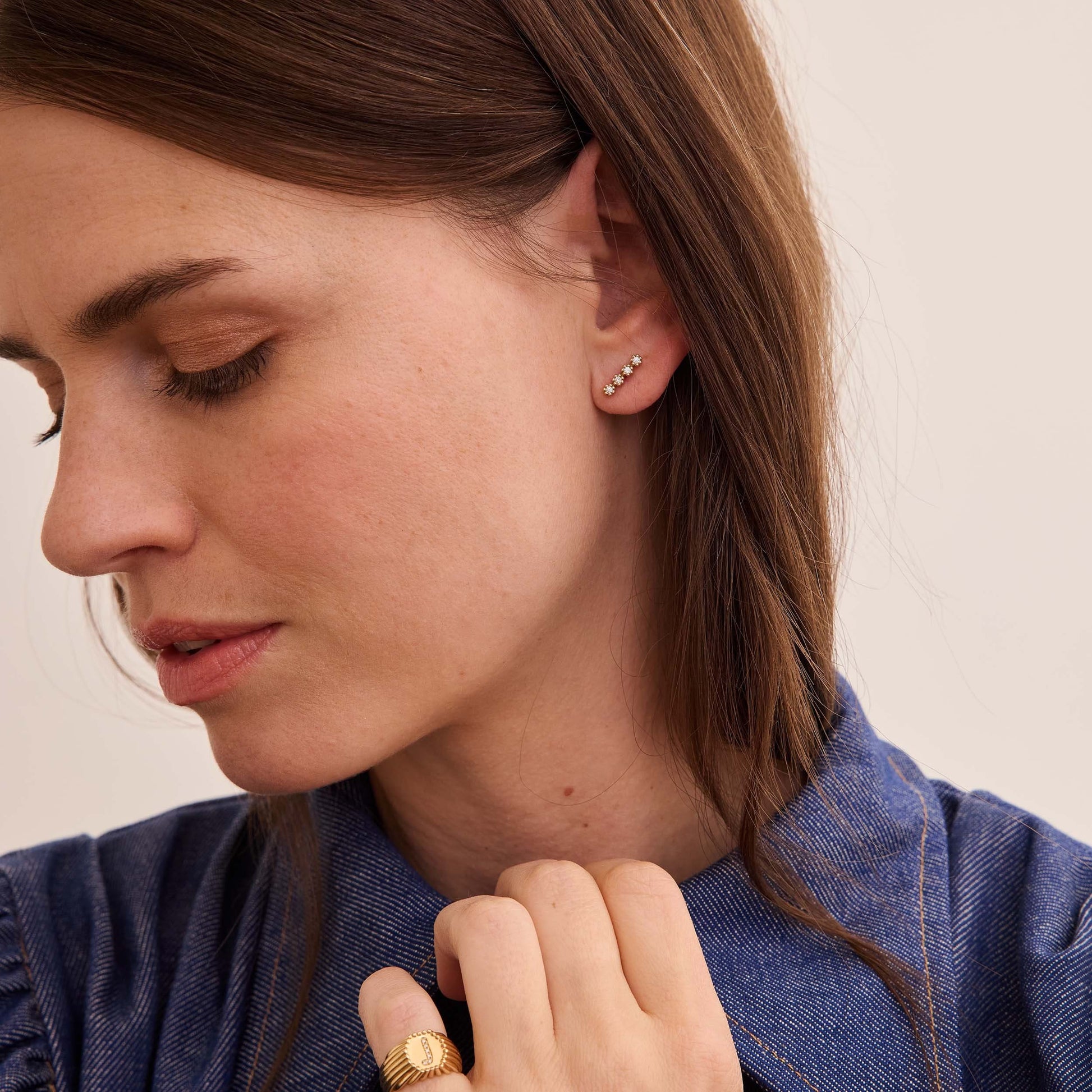 Puce d'oreille barrette Mini Marguerite - Or 18 carats et 4 diamants
