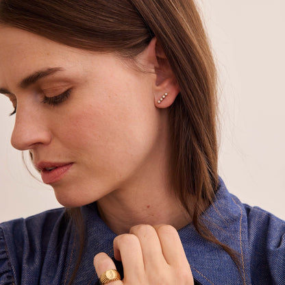 Puce d'oreille barrette Mini Marguerite - Or 18 carats et 4 diamants