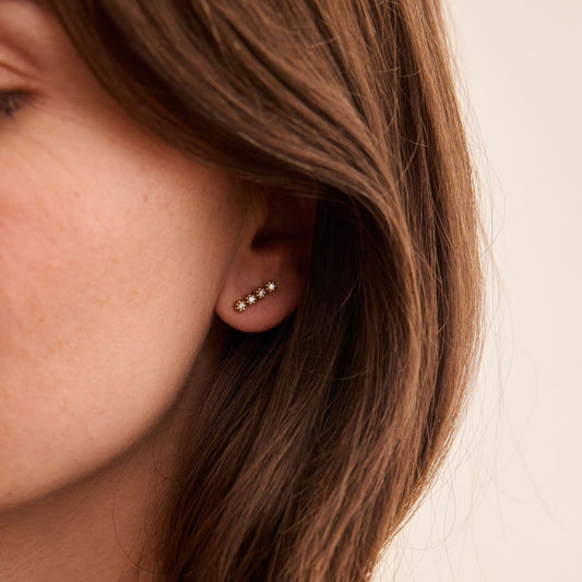 Puce d'oreille barrette Mini Marguerite - Or 18 carats et 4 diamants