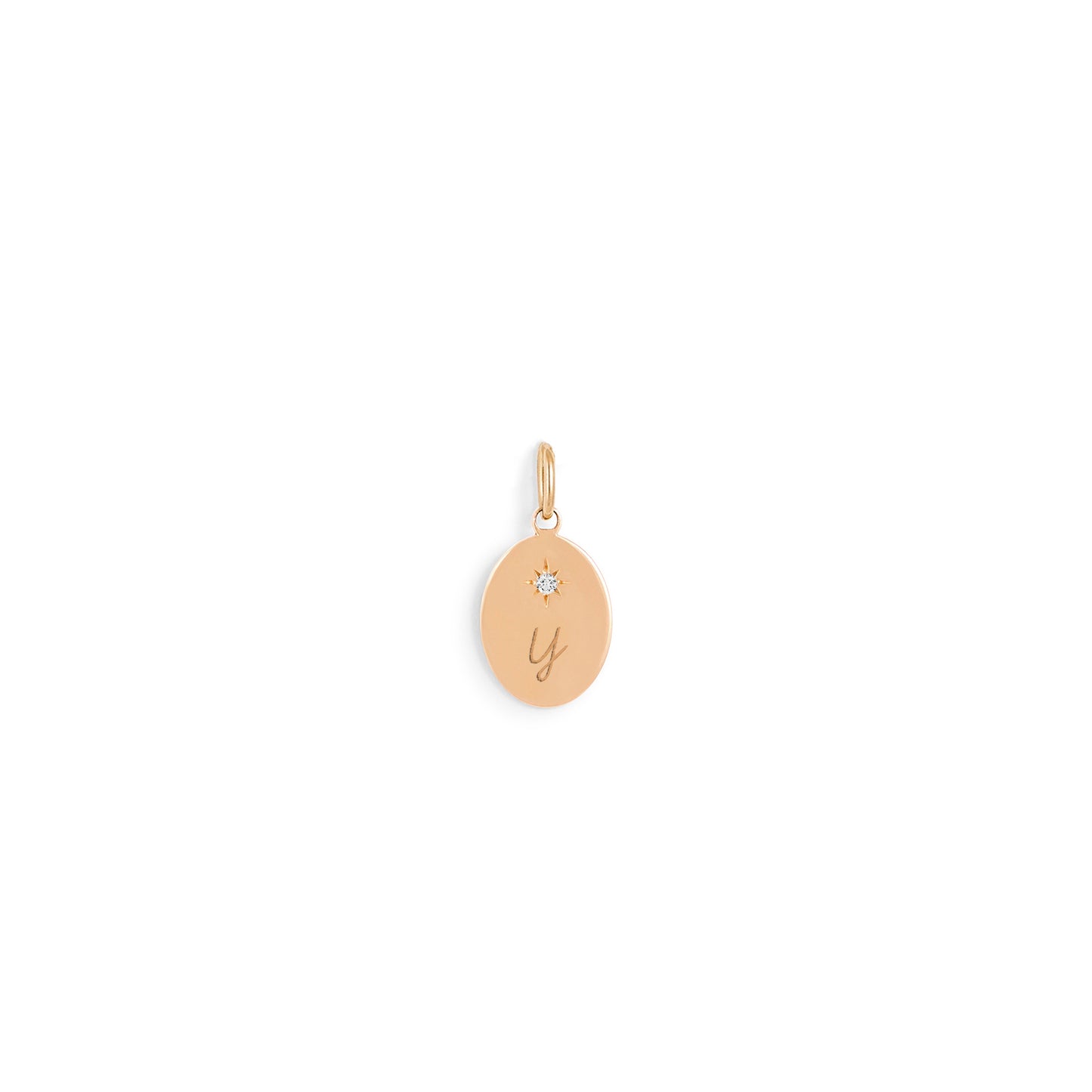 Oval rose gold 18 carats pendant with small diamond and engraved letter Y bijou. - Médaille Forget me not